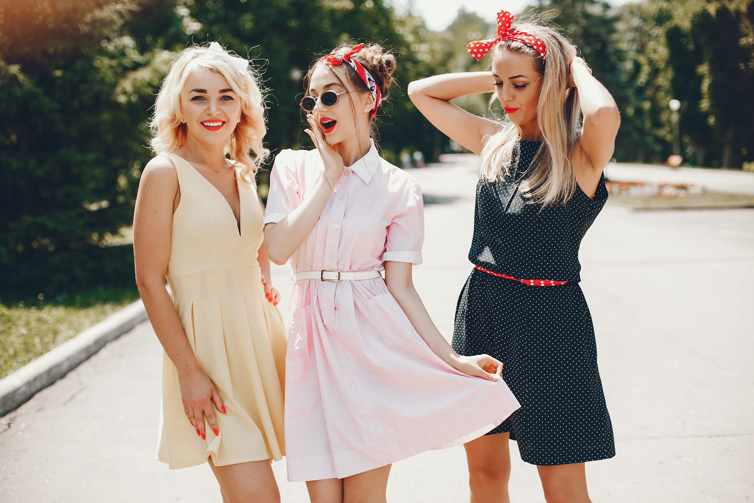 retro girls in a park